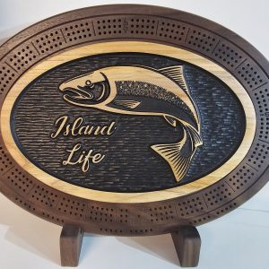 Black Island Life Salmon Cribbage Board